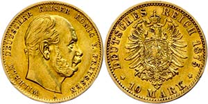 Preußen Goldmünzen 10 Mark, 1875, A, ... 