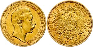 Preußen Goldmünzen 10 Mark, 1890, Wilhelm ... 