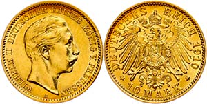 Preußen Goldmünzen 10 Mark, 1910, Wilhelm ... 