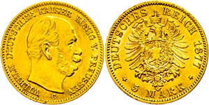 Preußen Goldmünzen 5 Mark, 1877, C, ... 