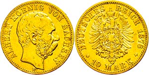 Sachsen 10 Mark, 1878, Albert, wz. Rf., ss., ... 