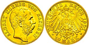 Sachsen 10 Mark, 1901, Albert, ss-vz., ... 