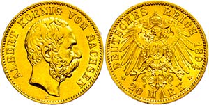 Saxony 20 Mark, 1894, Albert, tiny edge ... 