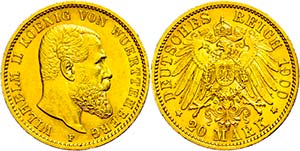 Württemberg 20 Mark, 1900, Wilhelm II., ... 