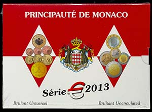 Monaco 1 cent to 2 Euro, 2002, regular issue ... 