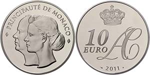 Monaco 10 Euro, 2011, Albert II., on the ... 