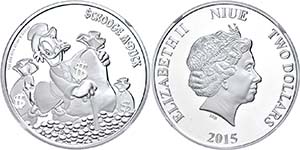 Niue 2 Dollars, 2015, Dagobert Duck, in Slab ... 