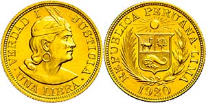 Peru 1 Libra, Gold, 1920, Fb. 73, extremly ... 