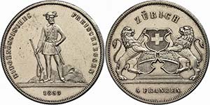 Switzerland 5 Franc, 1859, Zurich, HMZ ... 