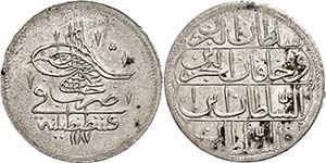 Turkey Piastre, 1773 (1187 AH), Abdul Hamid ... 