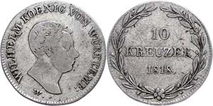 Württemberg 10 Kreuzer, 1818, Wilhelm, AKS ... 