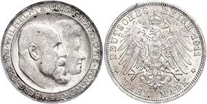 Württemberg 3 Mark, 1911, Wilhelm to the ... 