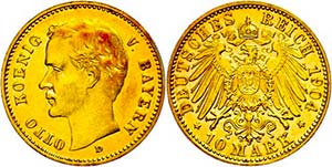 Bayern 10 Mark, 1904, Otto, kl. Kratzer, vz ... 