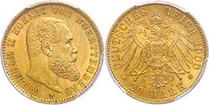 Württemberg 20 Mark, 1900, Wilhelm II., in ... 