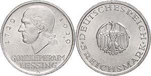 Münzen Weimar 5 Reichsmark, 1929, Gotthold ... 