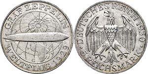 Münzen Weimar 5 Reichsmark, 1930, G, Graf ... 