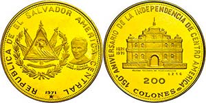 El Salvador 200 Colones, Gold, 1971, 150 ... 