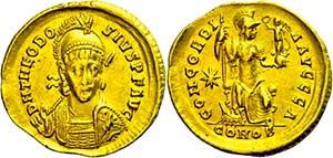 Münzen Römische Kaiserzeit Theodosius II., ... 