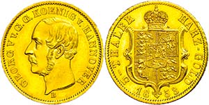 Hannover 5 Taler, Gold, 1853, Georg V., ... 