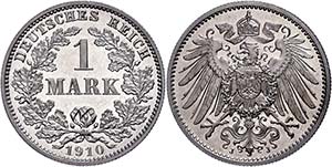 Kleinmünzen 1871-1922 1 Mark, 1910, J, wz. ... 