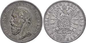 Baden 5 Mark, 1888, Frederick I, A without ... 