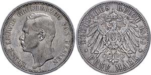 Hesse 5 Mark, 1899, Ernst Ludwig, small edge ... 
