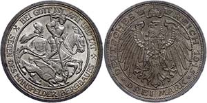 Prussia 3 Mark, 1915, Mansfeld, tiny edge ... 