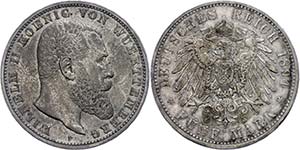 Württemberg 5 Mark, 1894, Wilhelm II., ... 