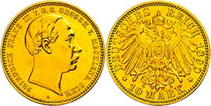 Mecklenburg-Schwerin 10 Mark, 1890, ... 