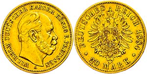 Preußen Goldmünzen 20 Mark, 1884, Wilhelm ... 