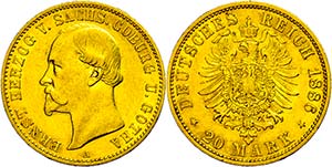 Saxony-Coburg and Gotha 20 Mark, 1886, Ernst ... 