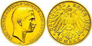 Saxony-Coburg and Gotha 10 Mark, 1905, Carl ... 