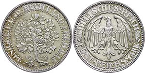 Münzen Weimar 5 Reichsmark, 1929, A, ... 
