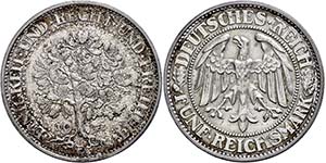 Coins Weimar Republic 5 Reichmark, 1932, E, ... 