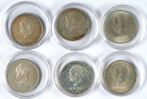 Coins Weimar Republic 6 x 3 Reichmark, 1932, ... 