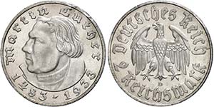 Münzen Drittes Reich 2 Reichsmark, 1933, D, ... 