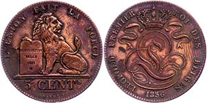 Belgium 5 Centimes, 1856, Leopold I. ... 