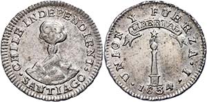 Chile 1 / 2 Real, 1834, I, KM 90, very fine ... 