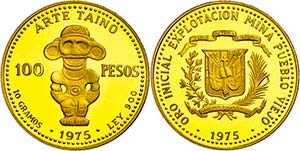 Dominican Republic 100 Peso, Gold, 1975, ... 