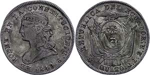 Ecuador 2 Real, 1849, GJ, KM 33, ss.  ss