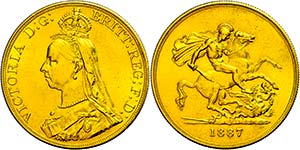 Grossbritannien 5 Pounds, Gold, 1887, ... 