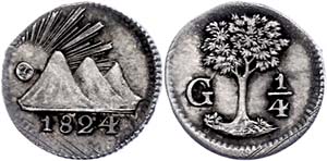 Guatemala 1 / 4 Real, 1824, G, KM 1, ... 