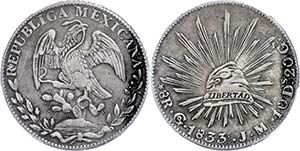 Coins Mexiko 8 Real, 1833, Guanajuato, GO ... 