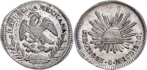 Coins Mexiko 1 Real, 1843, Zacatecas, OM, KM ... 