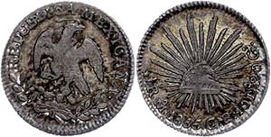 Coins Mexiko 1 / 2 Real, 1856, Mo GF, KM ... 