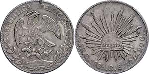 Coins Mexiko 8 Real, 1865, Culiacan, C CE, ... 