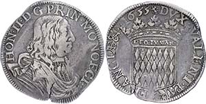 Monaco Scudo, 1655, Honor_ II., Dav. 4307, ... 