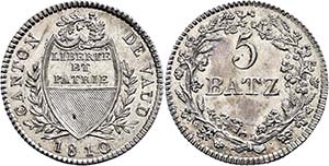 Switzerland Vaud, 5 Batzen, 1810, HMZ 2-1002 ... 