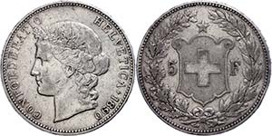 Switzerland 5 Franc, 1890, Bern, Dav. 392, ... 
