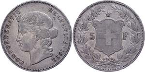 Switzerland 5 Franc, 1892, Mzz B, HMZ 2-1198 ... 